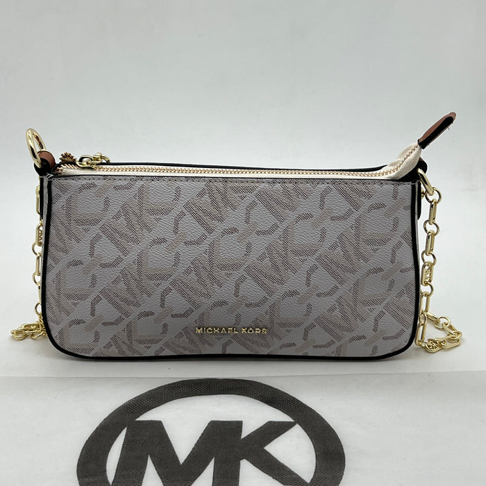 Michael Kors Brown Monogram Slim Shoulder Bag with Gold Chain Strap