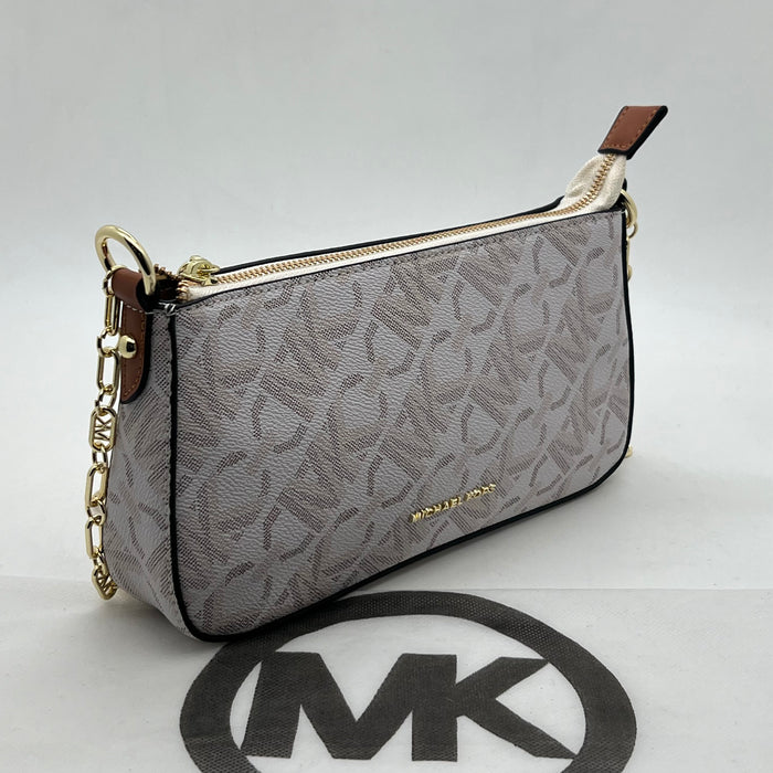 Michael Kors Brown Monogram Slim Shoulder Bag with Gold Chain Strap