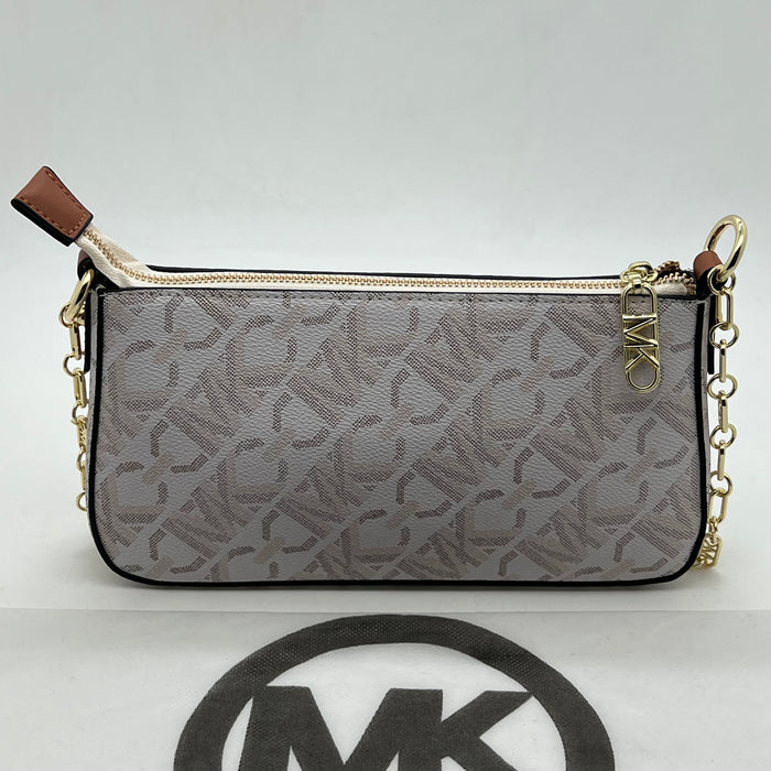 Michael Kors Brown Monogram Slim Shoulder Bag with Gold Chain Strap