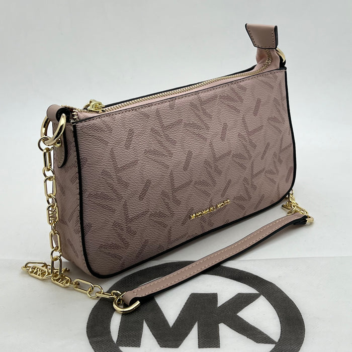 Michael Kors Brown Monogram Slim Shoulder Bag with Gold Chain Strap