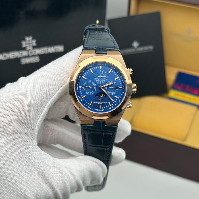 Vacheron Constantin Overseas Moonphase Calendar Rose Gold Blue Dial Watch