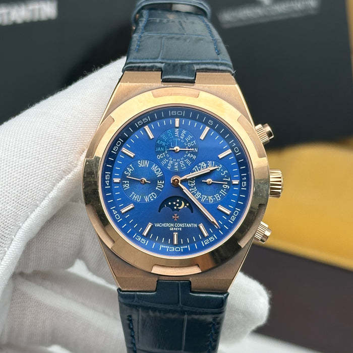 Vacheron Constantin Overseas Moonphase Calendar Rose Gold Blue Dial Watch