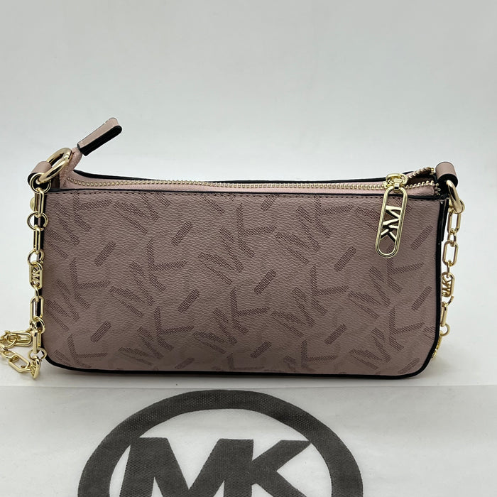 Michael Kors Brown Monogram Slim Shoulder Bag with Gold Chain Strap