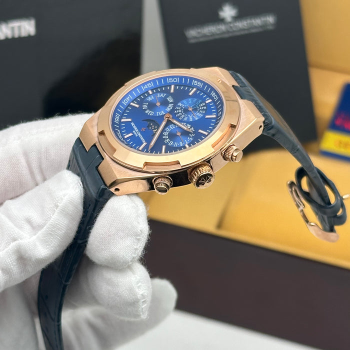 Vacheron Constantin Overseas Moonphase Calendar Rose Gold Blue Dial Watch