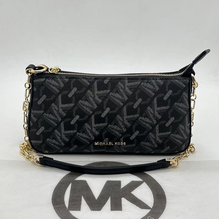 Michael Kors Brown Monogram Slim Shoulder Bag with Gold Chain Strap