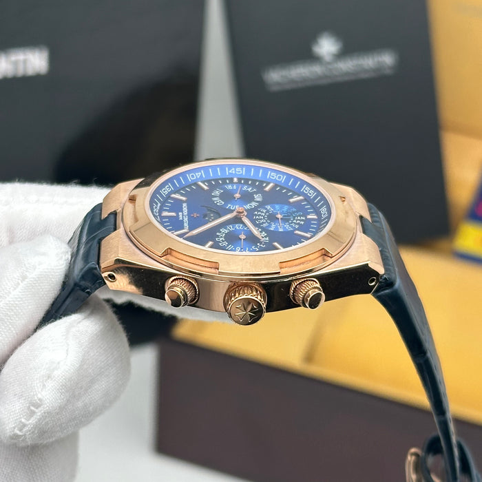 Vacheron Constantin Overseas Moonphase Calendar Rose Gold Blue Dial Watch