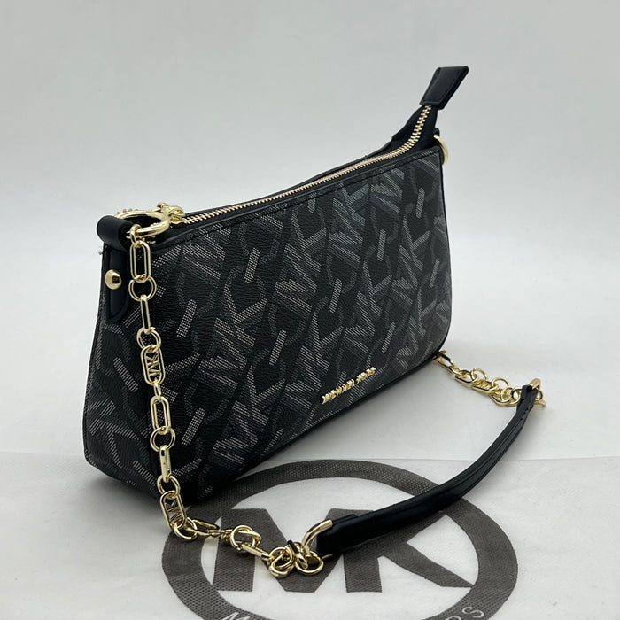 Michael Kors Brown Monogram Slim Shoulder Bag with Gold Chain Strap