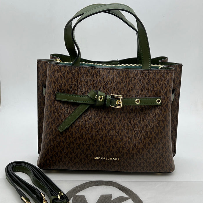 Michael Kors Monogram Belted Satchel Bag – Top Handle & Crossbody Strap