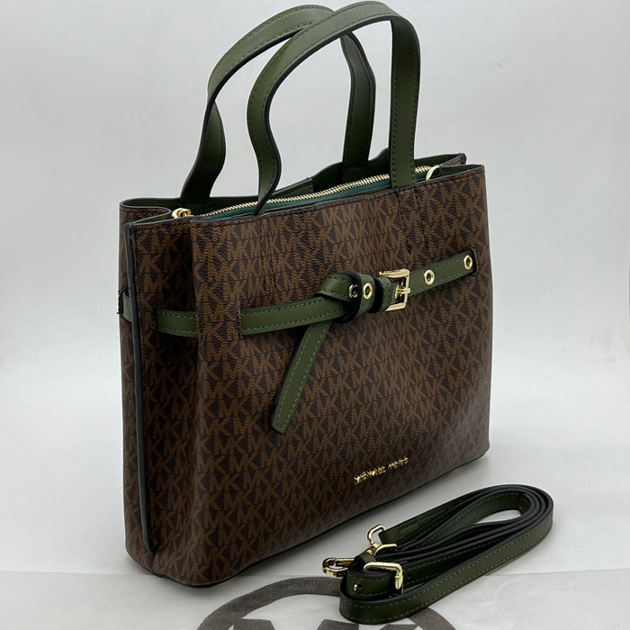 Michael Kors Monogram Belted Satchel Bag – Top Handle & Crossbody Strap