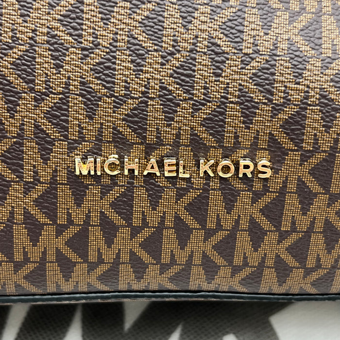 Michael Kors Monogram Belted Satchel Bag – Top Handle & Crossbody Strap