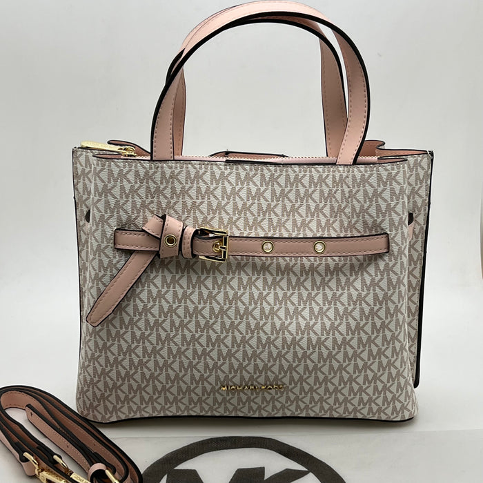 Michael Kors Monogram Belted Satchel Bag – Top Handle & Crossbody Strap