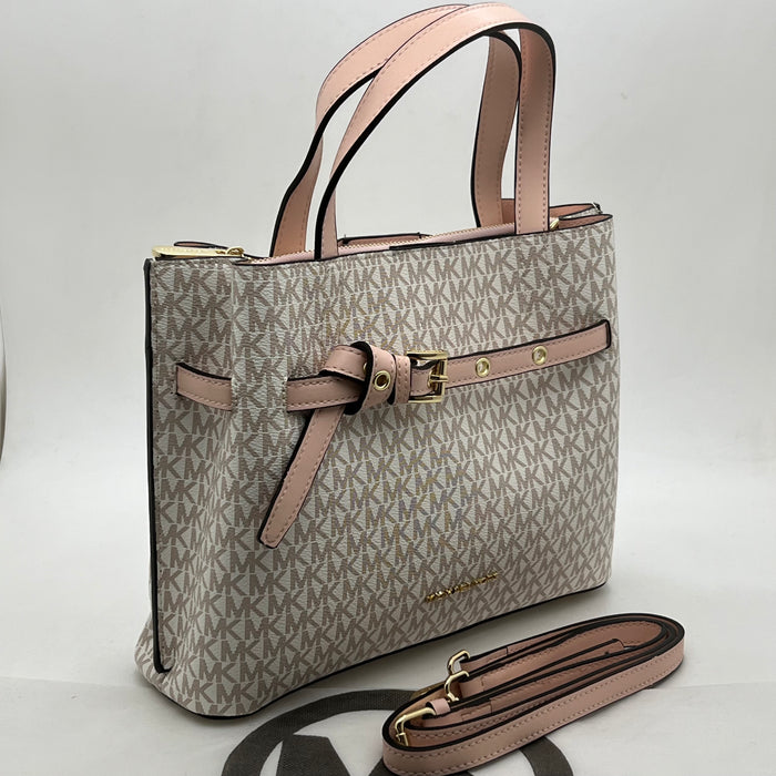 Michael Kors Monogram Belted Satchel Bag – Top Handle & Crossbody Strap