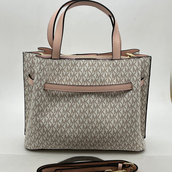Michael Kors Monogram Belted Satchel Bag – Top Handle & Crossbody Strap
