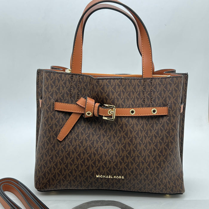 Michael Kors Monogram Belted Satchel Bag – Top Handle & Crossbody Strap