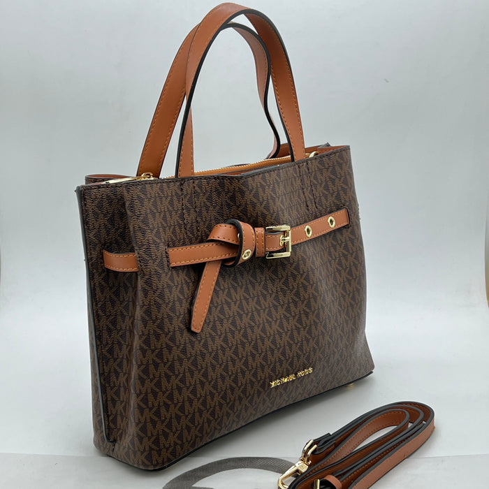 Michael Kors Monogram Belted Satchel Bag – Top Handle & Crossbody Strap