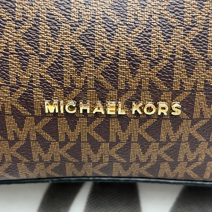 Michael Kors Monogram Belted Satchel Bag – Top Handle & Crossbody Strap