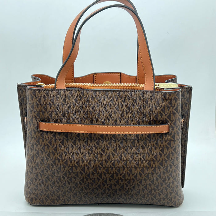 Michael Kors Monogram Belted Satchel Bag – Top Handle & Crossbody Strap