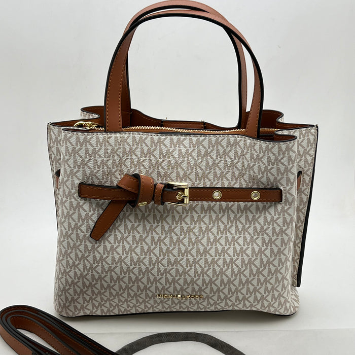 Michael Kors Monogram Belted Satchel Bag – Top Handle & Crossbody Strap