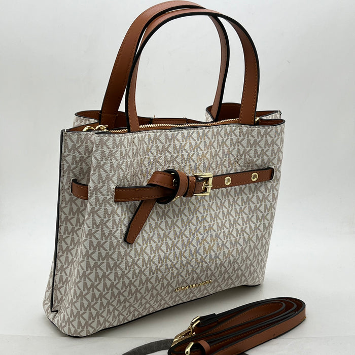 Michael Kors Monogram Belted Satchel Bag – Top Handle & Crossbody Strap