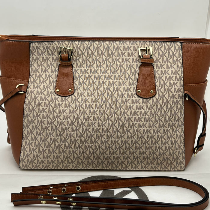 Michael Kors Large Monogram Tote Bag – Structured Design with Leather Trim