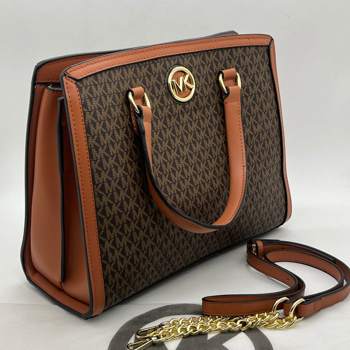 Michael Kors Monogram Logo Satchel Bag – Structured Top Handle & Crossbody