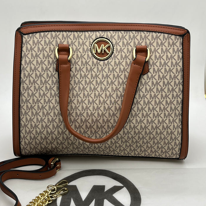 Michael Kors Monogram Logo Satchel Bag – Structured Top Handle & Crossbody