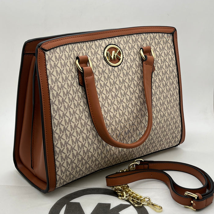 Michael Kors Monogram Logo Satchel Bag – Structured Top Handle & Crossbody