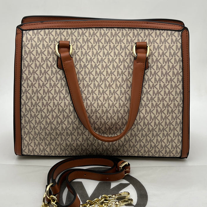 Michael Kors Monogram Logo Satchel Bag – Structured Top Handle & Crossbody