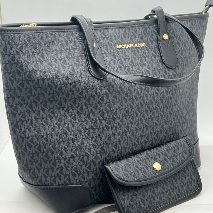 Michael Kors Monogram Tote Bag Set – Large Tote + Matching Pouch