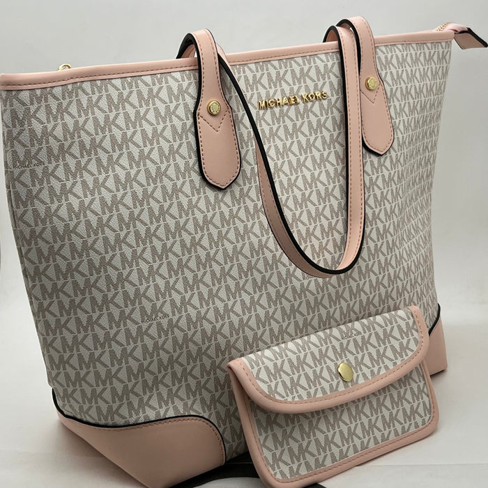 Michael Kors Monogram Tote Bag Set – Large Tote + Matching Pouch