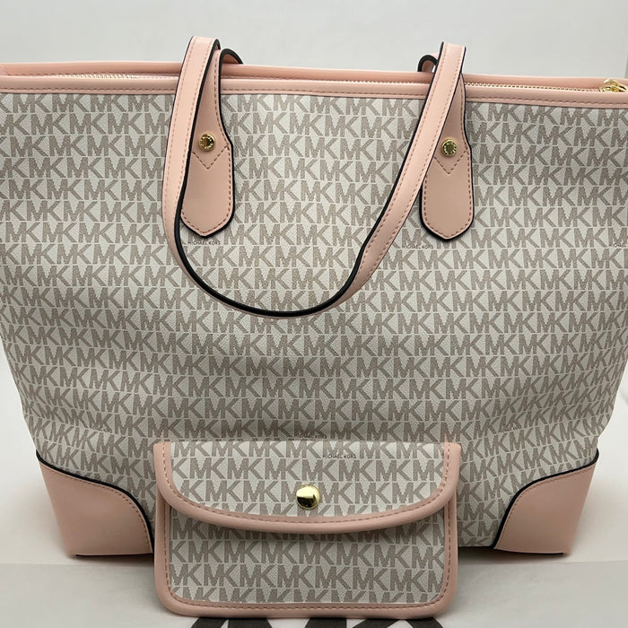 Michael Kors Monogram Tote Bag Set – Large Tote + Matching Pouch