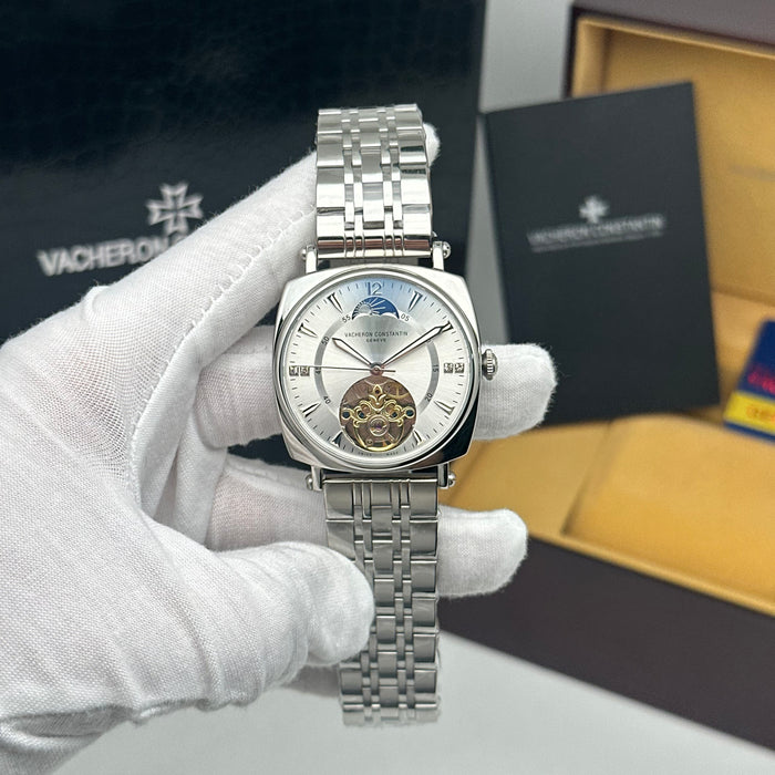 Vacheron Constantin Automatic Moonphase Open-Heart Silver Tone