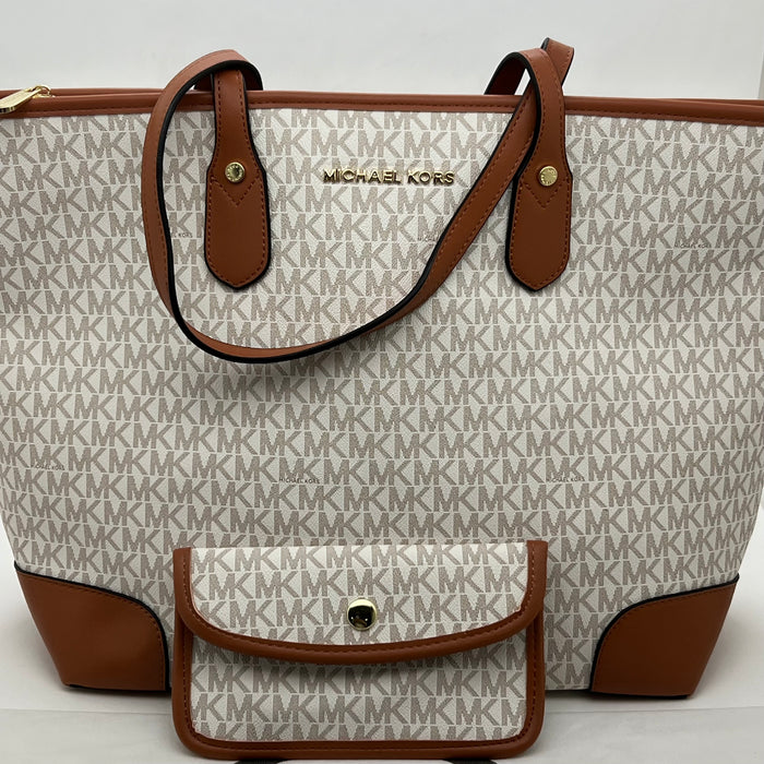 Michael Kors Monogram Tote Bag Set – Large Tote + Matching Pouch