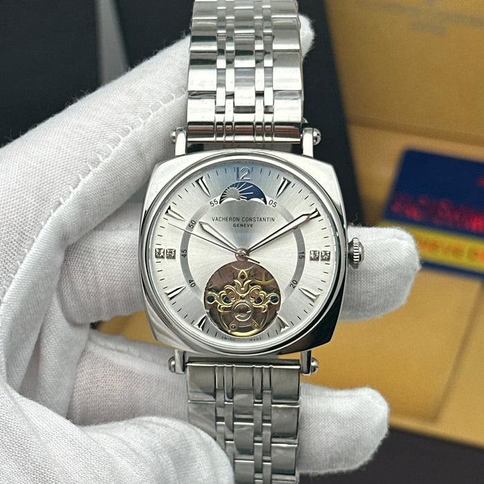 Vacheron Constantin Automatic Moonphase Open-Heart Silver Tone