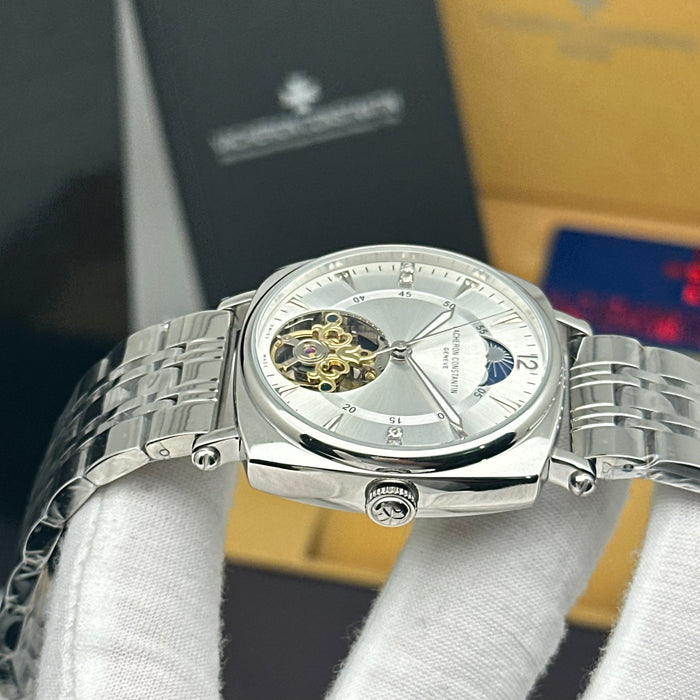 Vacheron Constantin Automatic Moonphase Open-Heart Silver Tone