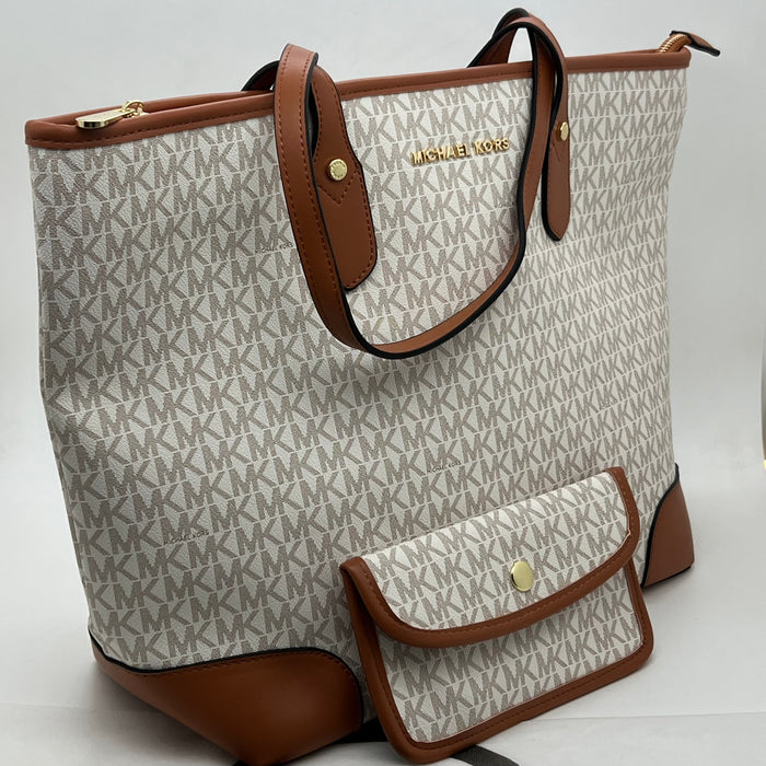 Michael Kors Monogram Tote Bag Set – Large Tote + Matching Pouch