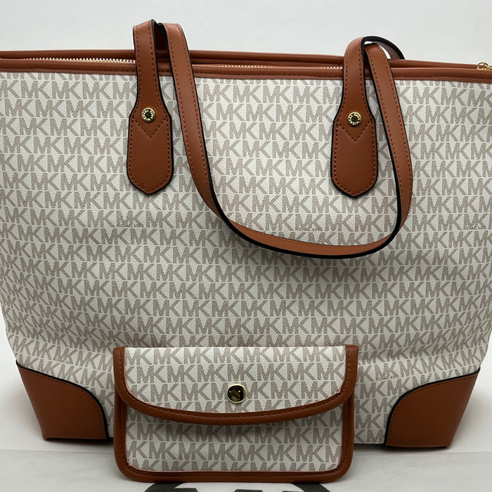Michael Kors Monogram Tote Bag Set – Large Tote + Matching Pouch