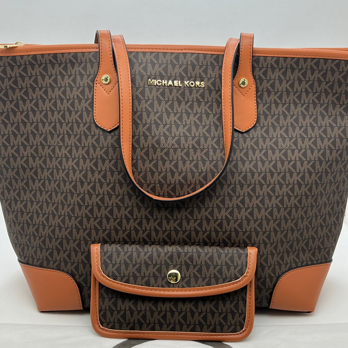Michael Kors Monogram Tote Bag Set – Large Tote + Matching Pouch