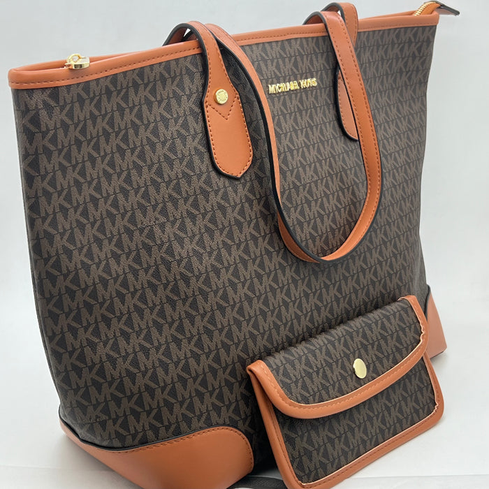 Michael Kors Monogram Tote Bag Set – Large Tote + Matching Pouch