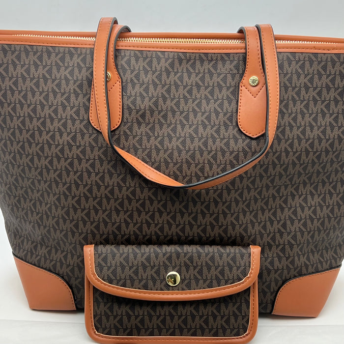 Michael Kors Monogram Tote Bag Set – Large Tote + Matching Pouch