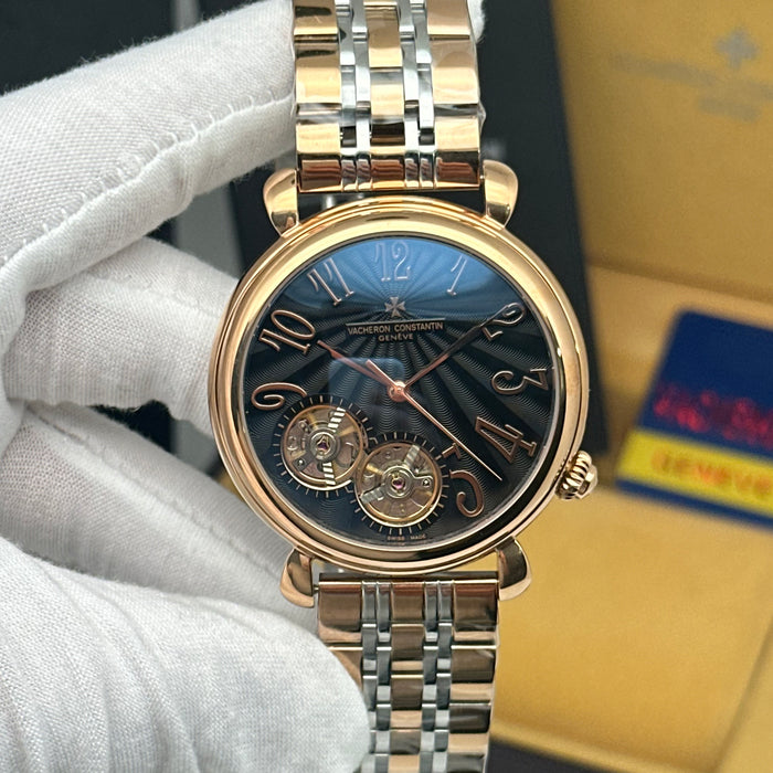 Vacheron Constantin Dual Open-Heart Black Guilloché Rose Gold Watch