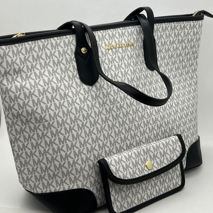 Michael Kors Monogram Tote Bag Set – Large Tote + Matching Pouch