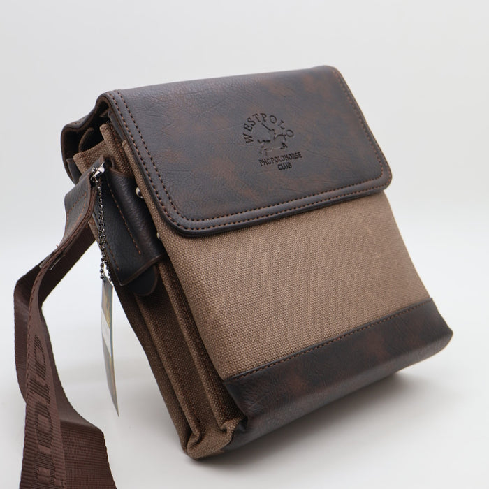 West Polo Crossbody Shoulder Bag – Canvas & Leather Mix
