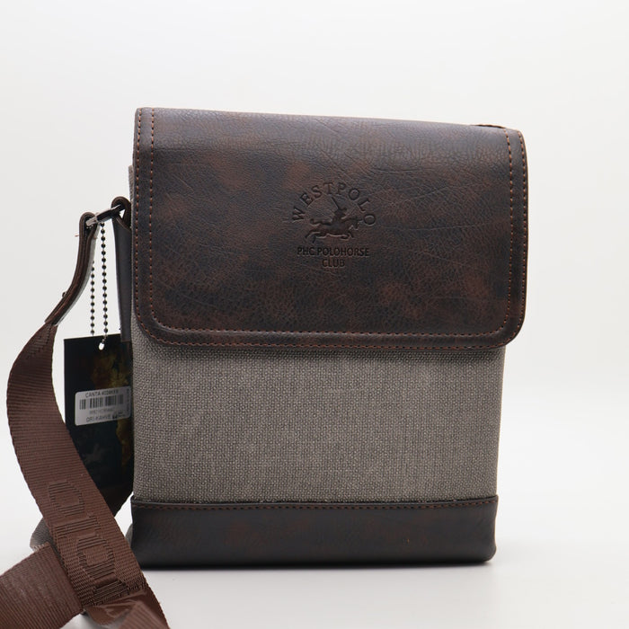 West Polo Crossbody Shoulder Bag – Canvas & Leather Mix