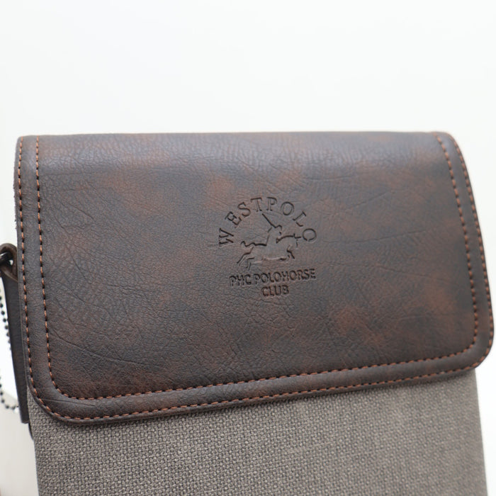 West Polo Crossbody Shoulder Bag – Canvas & Leather Mix