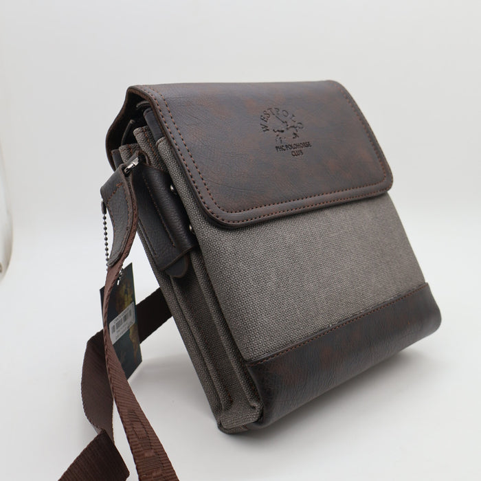 West Polo Crossbody Shoulder Bag – Canvas & Leather Mix