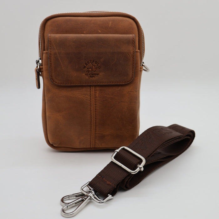 West Polo Genuine Leather Crossbody Bag – Brown