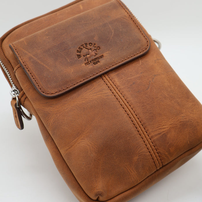 West Polo Genuine Leather Crossbody Bag – Brown