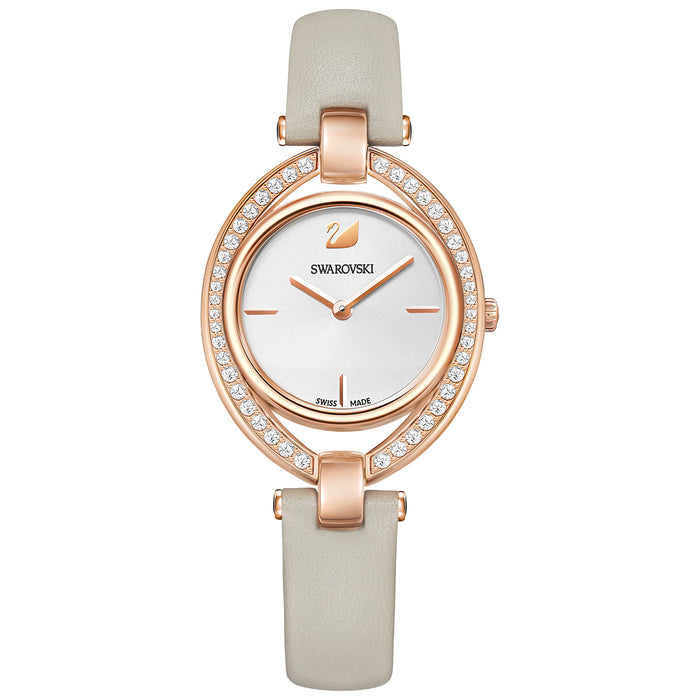 Swarovski Crystalline Aura White Leather Rose Gold Watch 5376830 - Authentic