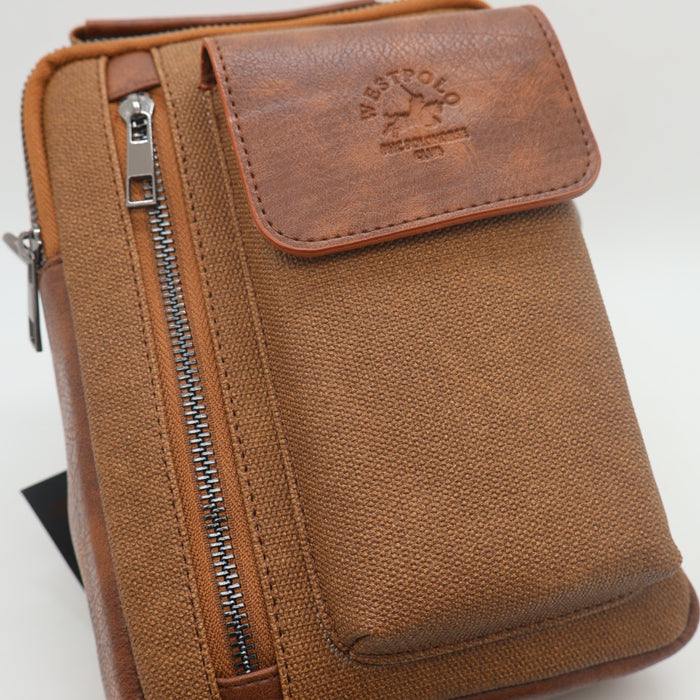 West Polo Men’s Crossbody Side Bag – Canvas & Leather Design